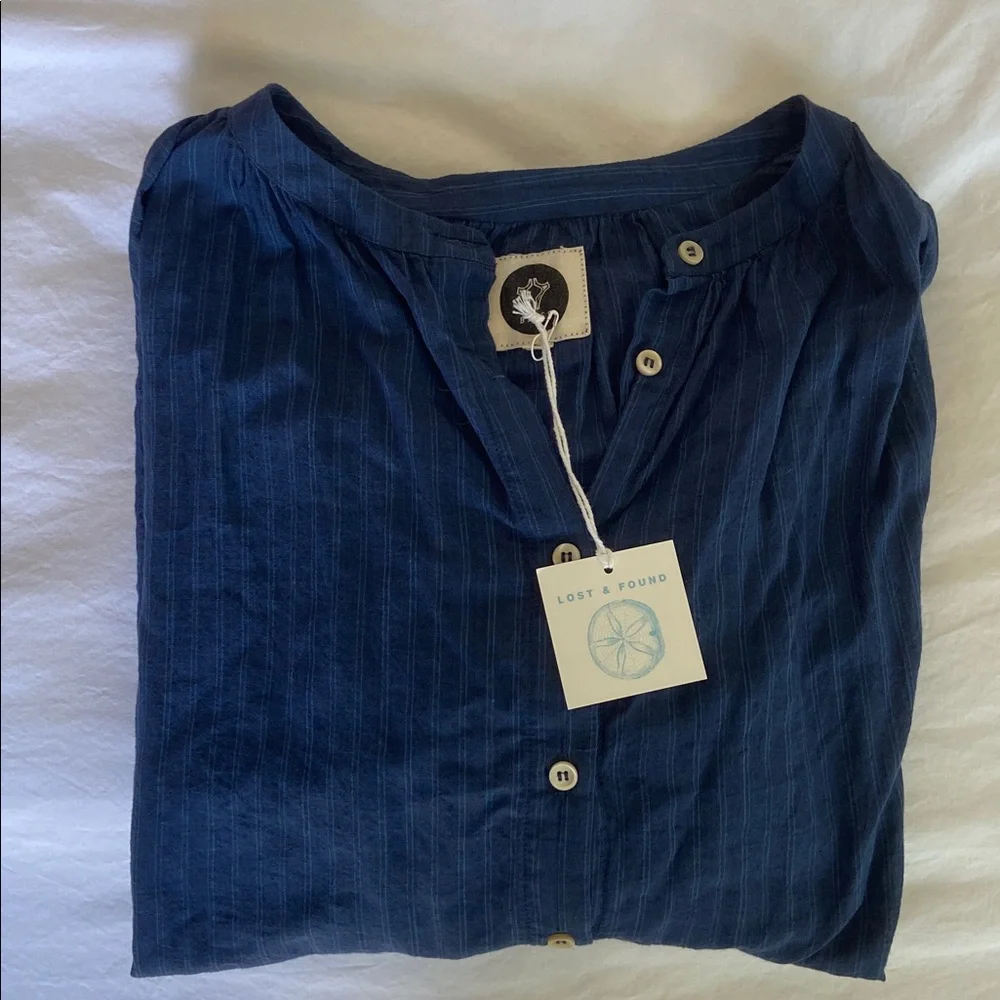 Bsbee Navy Button Down Kitty Stripe Shirt Size Large - Picture 6 of 6